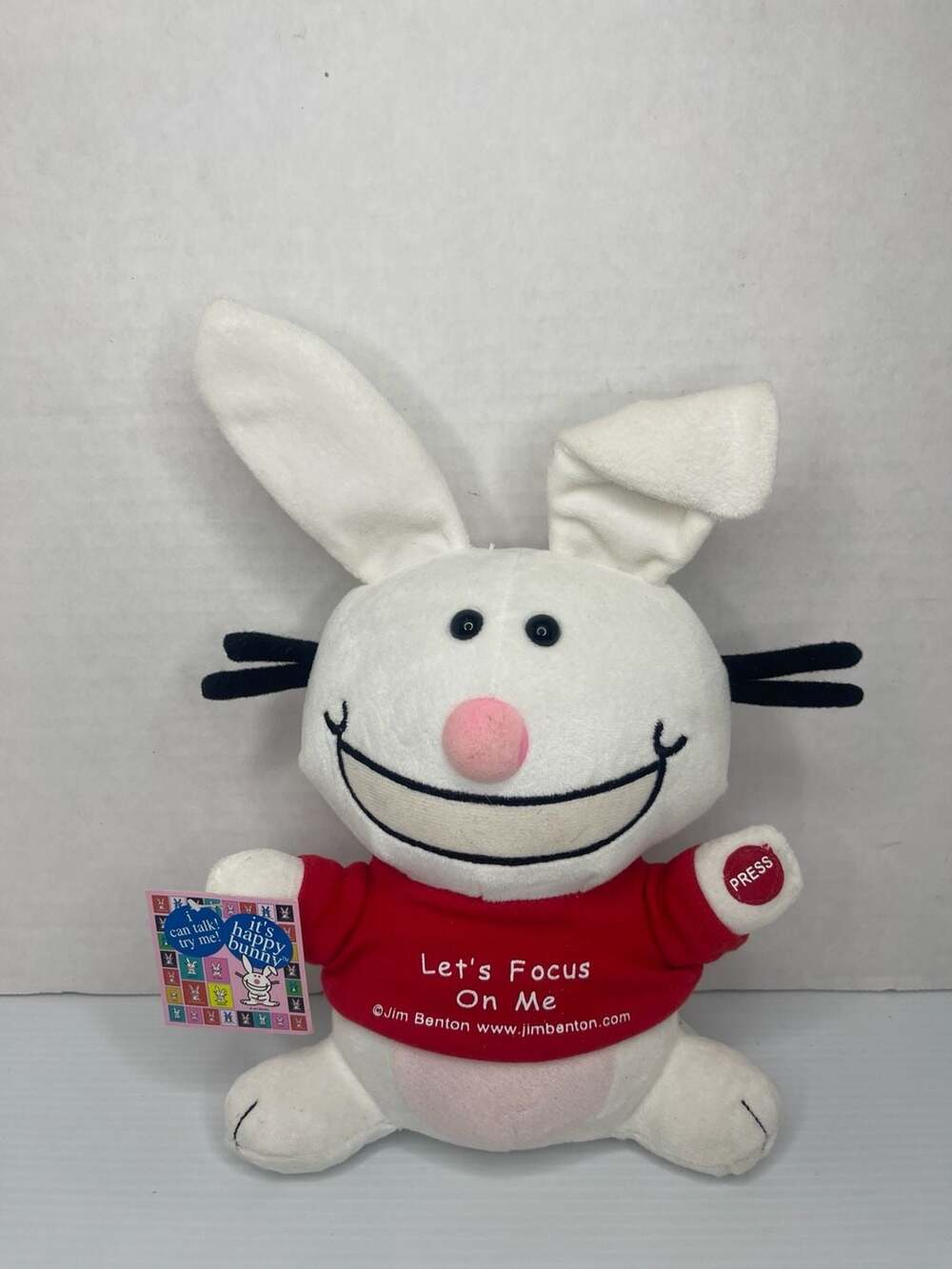 NEW Jim Benton It's Happy Bunny Talking Plush with Red 'Let's Focus On Me' Shirt